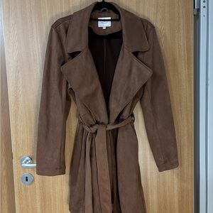 Jade & Ivory Suede Chocolate Brown Trench Coat